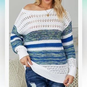 NWT 143 Story Striped Open Knit Lightweight Sweater | Large